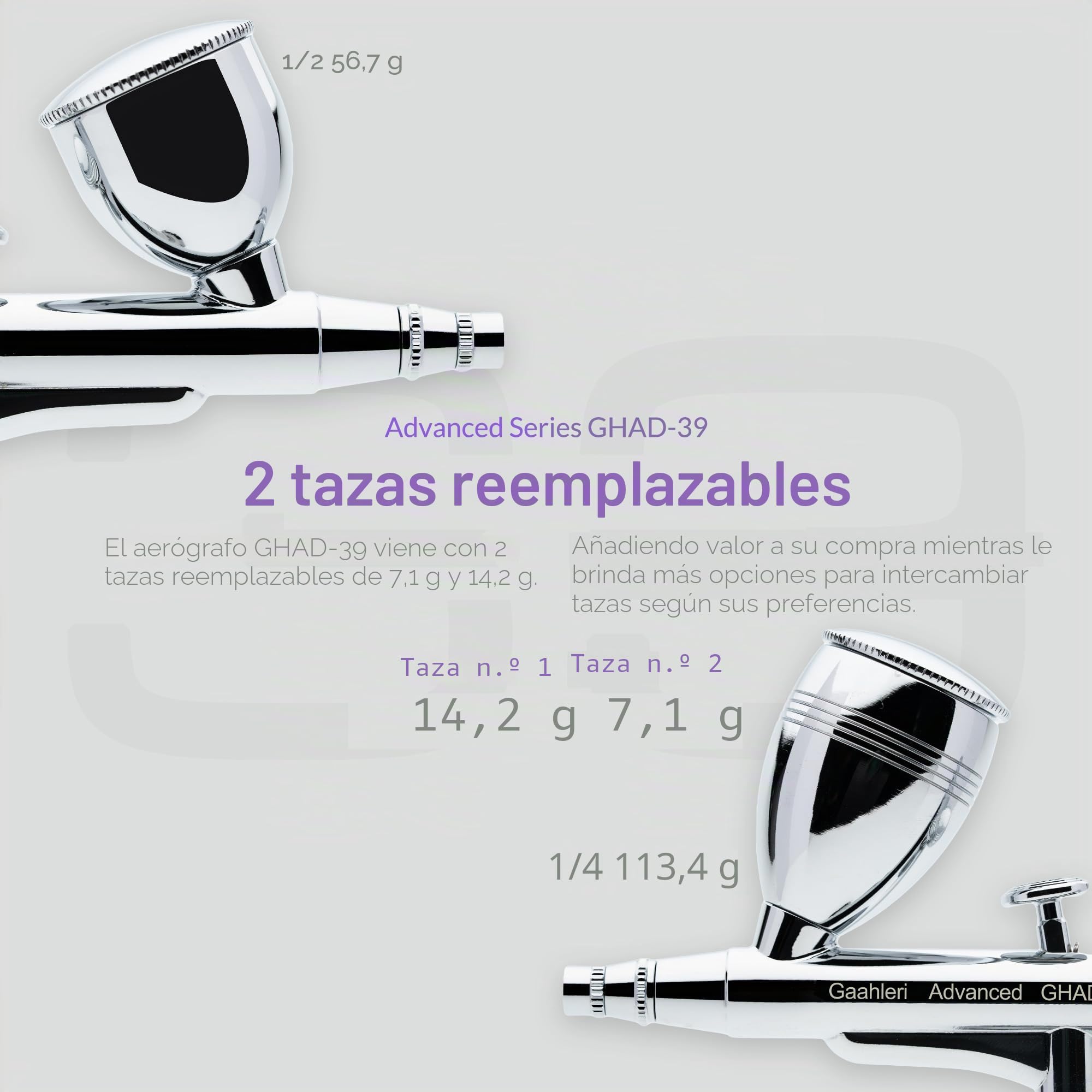 Gaahleri Kit de aerógrafo, pistola de aerógrafo de doble acción de gravedad de 1/2 y 1/4 onzas, aguja de 0.35 y 0.5 mm, juego de cepillo de aire rentable para maquillaje, arte de uñas, pintura modelo,