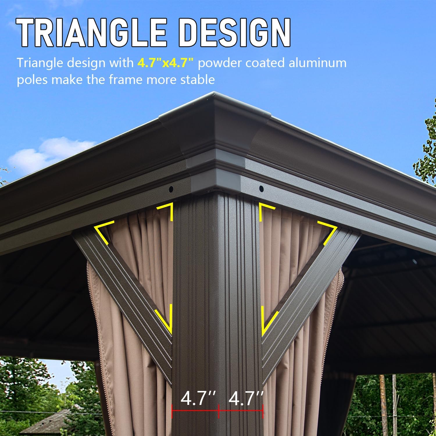 Domi Hardtop Gazebo 14x20FT, Outdoor Gazebo with Galvanized Steel Double Roof, Aluminum Frame, Built-in Gutter System, Curtain and Netting, Metal Gazebo Pavilion for Patio Deck Garden, Brown