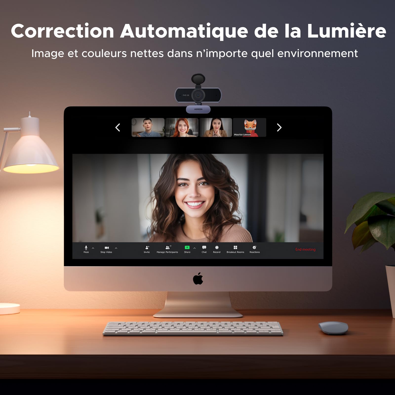 UGREEN Webcam 2K 30FPS Caméra USB PC Deux Micro Mise au Point Fixe Angle Réglable Correction Lumière Plug Play Windows MacOS Linux Streaming Youtube Skype Appel Zoom Vidéoconférence (Gris)