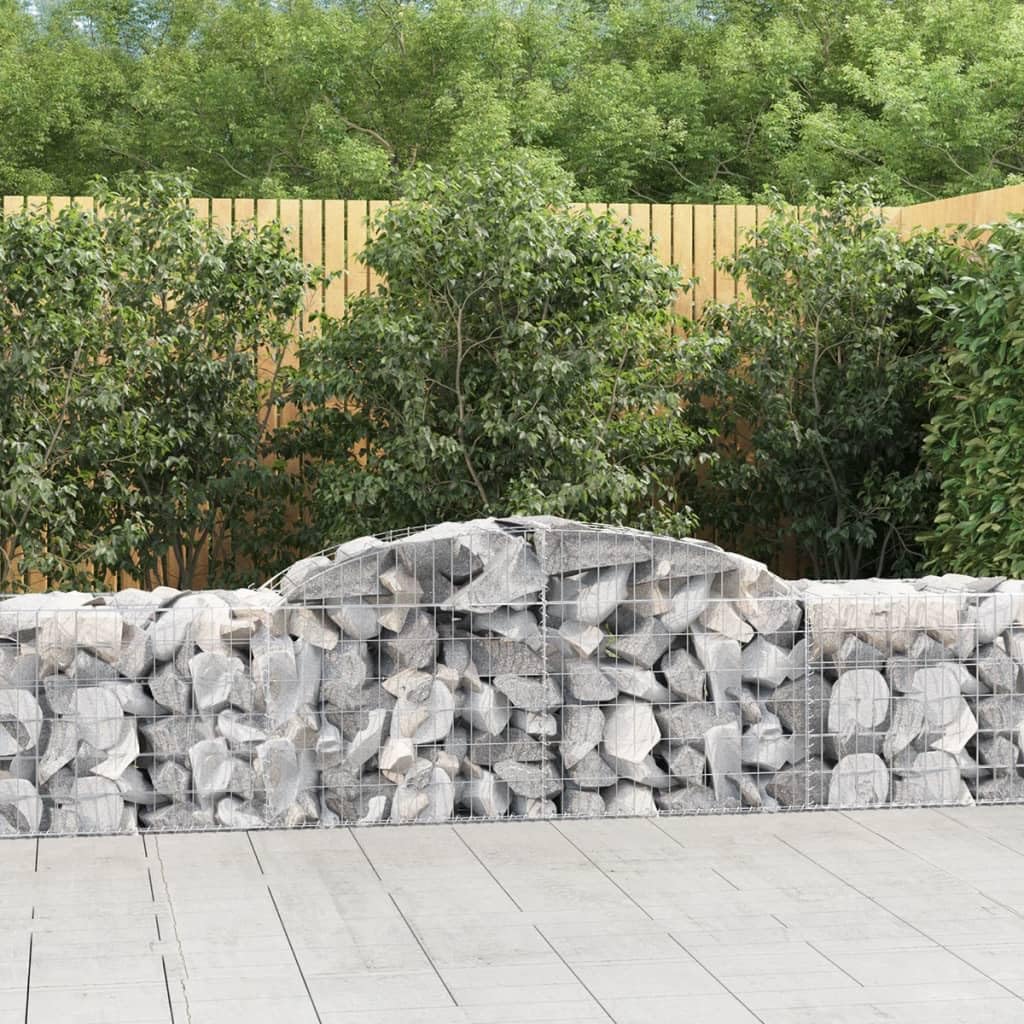 Cestas de gaviones con arco alto, 2 unidades, 300 x 50 x 60/80 cm, hierro galvanizado, para barrera de jardín y protección visual, decoración de pared de gaviones estable