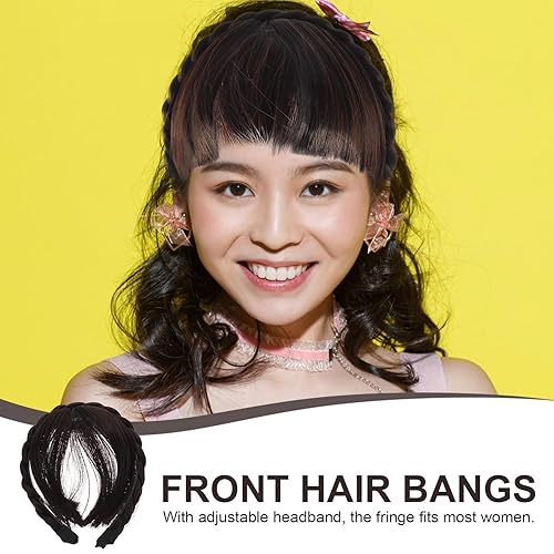 Miniatura 9 de Extensiones de cabello sintético con flecos, para mujeres y niñas (marrón oscuro)