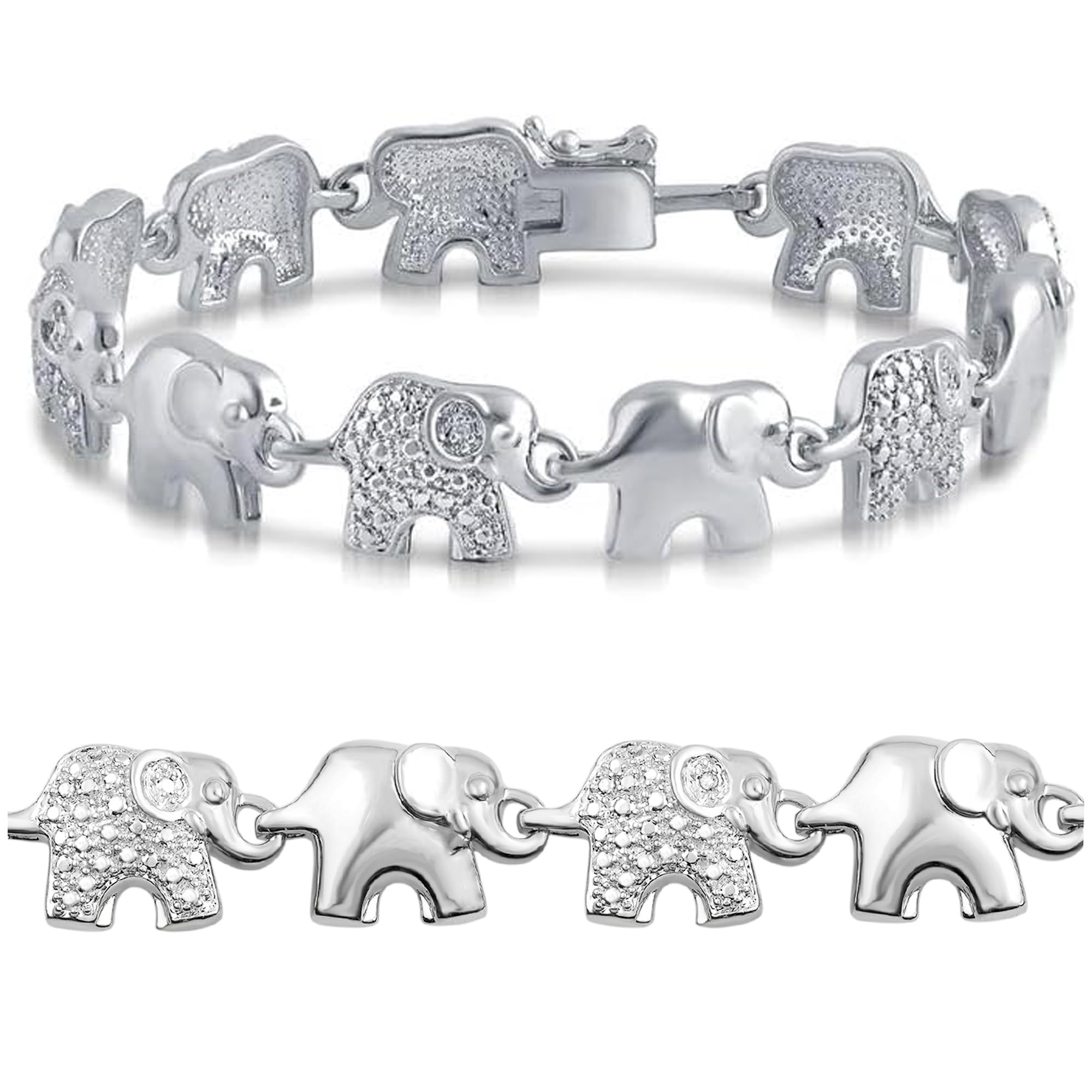 Beyond BrillianceCute Elephant Round Cut Natural Diamond Link Tennis Bracelet (I-J, I3) in Rose Gold, Yellow Gold Plated & Silver | Fine Jewelry | Gift Box Included