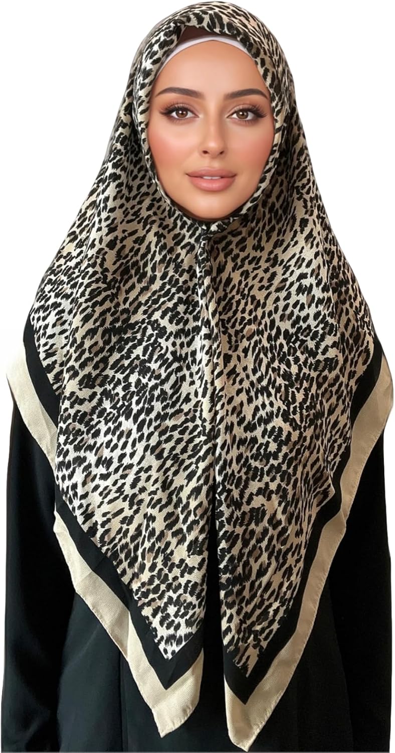 ZGMYC 41.3'' Square Leopard Print Hijab Scarf for Women Soft Modal Hair Wrapping Bandana Fashion Muslim Head Wraps - Image 3
