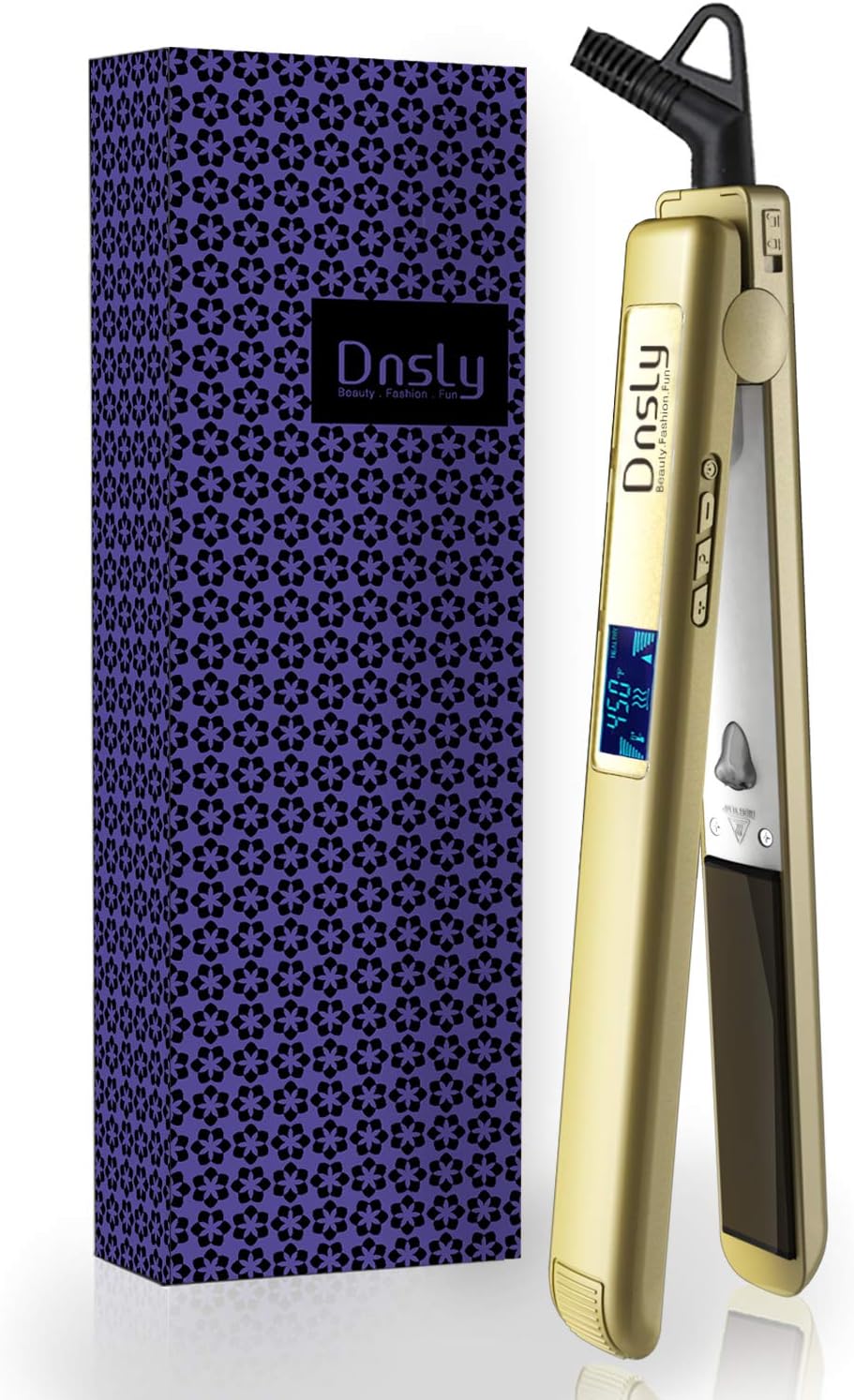 Flat Iron for Hair, Titanium Hair Straightener and Curling Iron 2 in 1, 1 Inch Plates Digital Adjustable Temperature Straightener for All Hair Types, Dual Voltage, Dark Gold