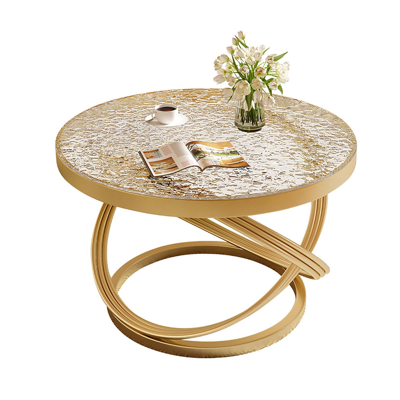 Table basse ronde en verre trempé anti-rayures pour petit salon