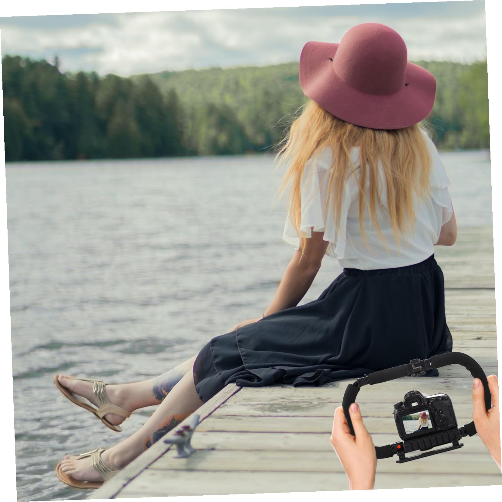 SECFOU Stabilizzatore per Fotocamera Portatile Nero Impugnatura in Spugna Anti-affaticamento e 3 Porte Hot Shoe, Supporto Vite da 1/4 Pollice per Smartphone e Videocamere Dv