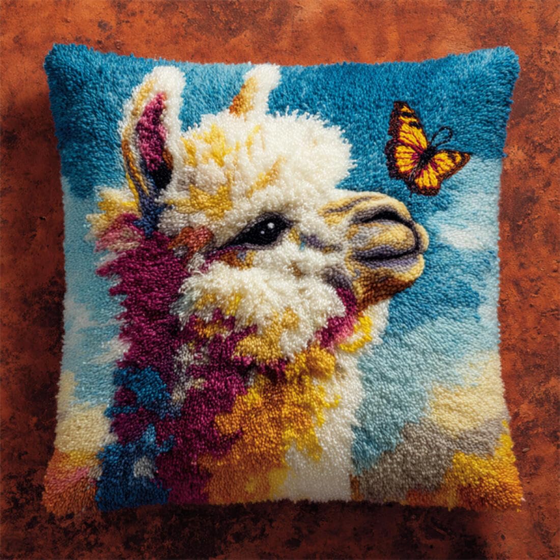 Kitquiver Animal Cushion Making Kit Colorful Alpacas DIY Latch Hook Kits Pillow Needlepoint Cushion Kit for Home Décor Needlework Set for Adult Beginners 17x17In