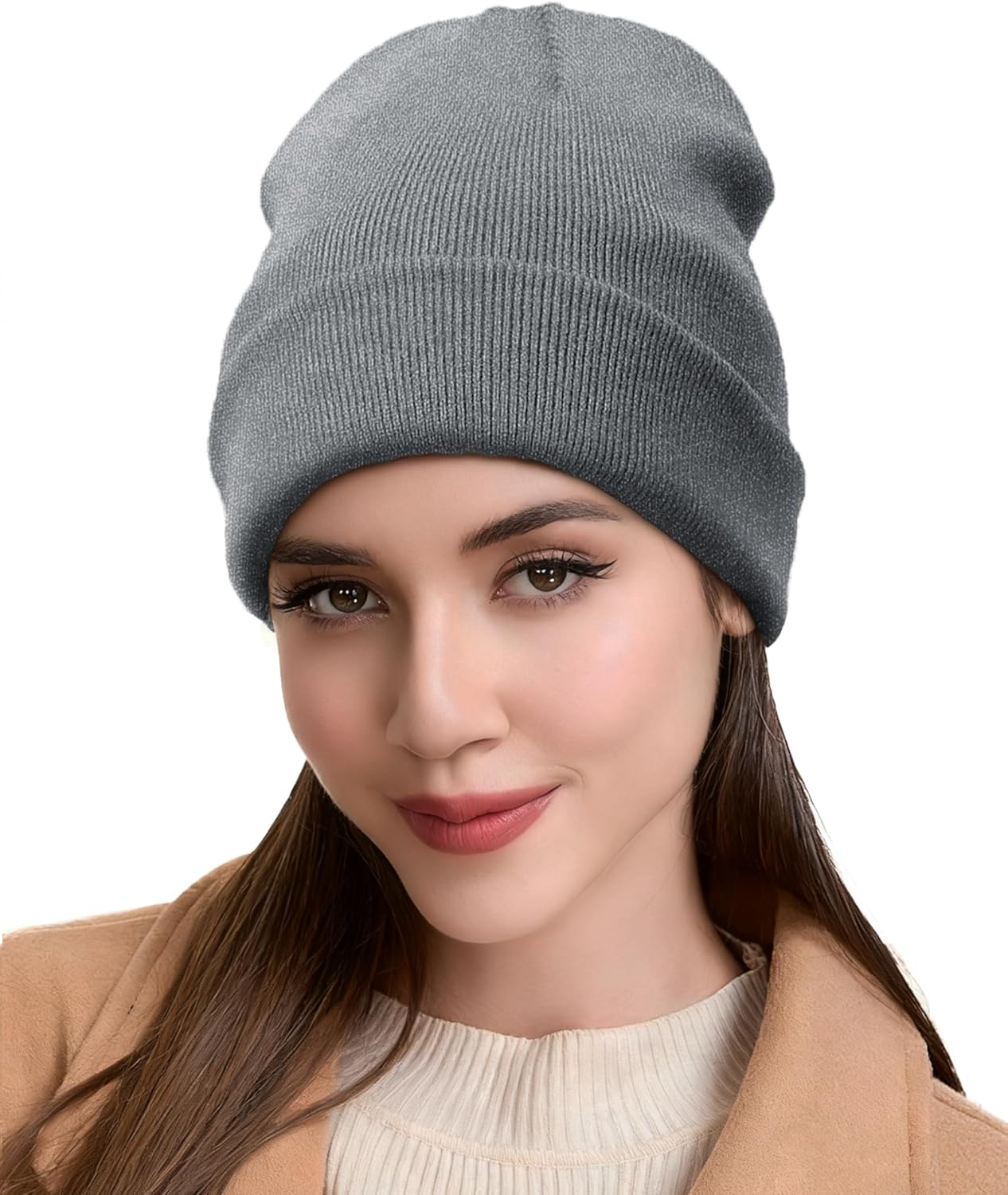 Satin Lined Beanie Hat for Women Men, Wool Knit Cuffed Silk Lining Fisherman Beanies Slouchy Warm Winter Hats Skull Cap