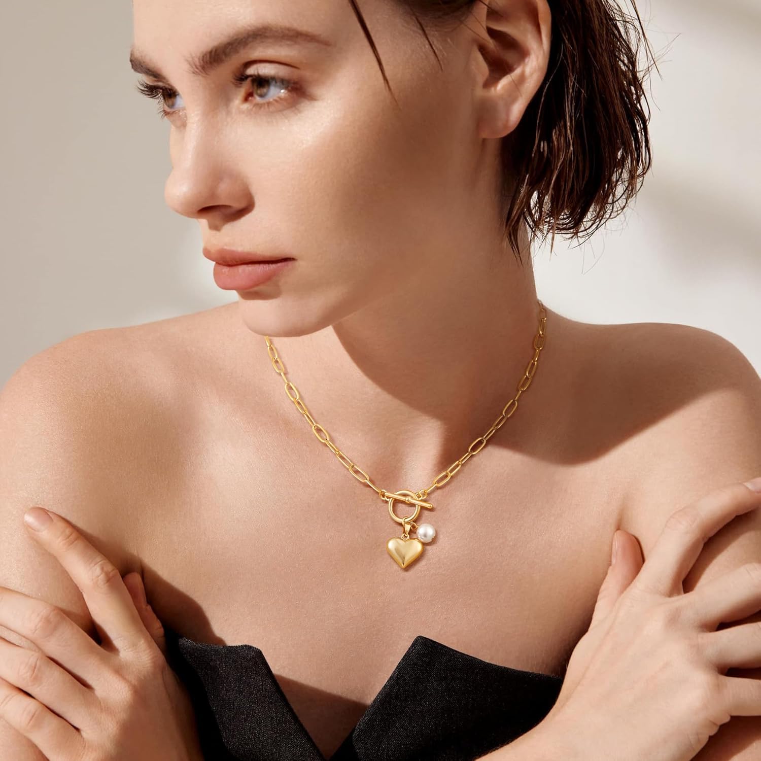 Tewiky Cute Heart Necklace Tiny 14k Gold Heart Pendant Choker Necklaces Small Gold Love Open Heart Chain Necklace for Women Dainty Gold Necklace Gifts for Her - Image 3