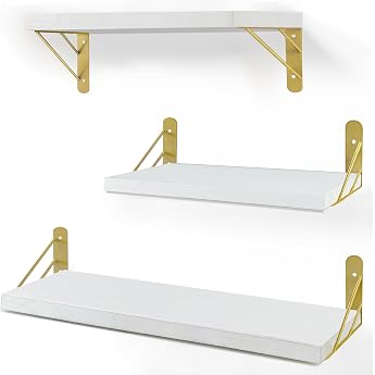 ZVZM Wall Shelf Wood White Pack of 3 Wall Shelves Kitchen Floating Shelves Wall Shelves Wooden Shelves for Living Room Bedroom or Office