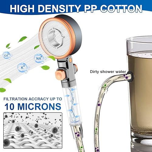Miniatura 7 de Cabezal de ducha y 4 cartuchos de filtro de algodón de polipropileno con cuentas de filtro mineral de repuesto (1 onza), rejuvenece la piel y el