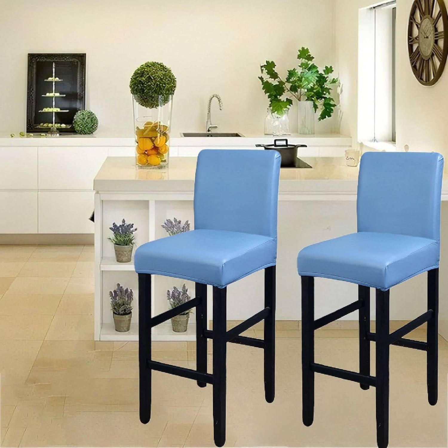 Bar Stool Cover, Heavy Duty Square Bar Chair Cover with Removable Backrest Bar Chair Cover with Elastic Bottom(Bleu,Lot de 6)