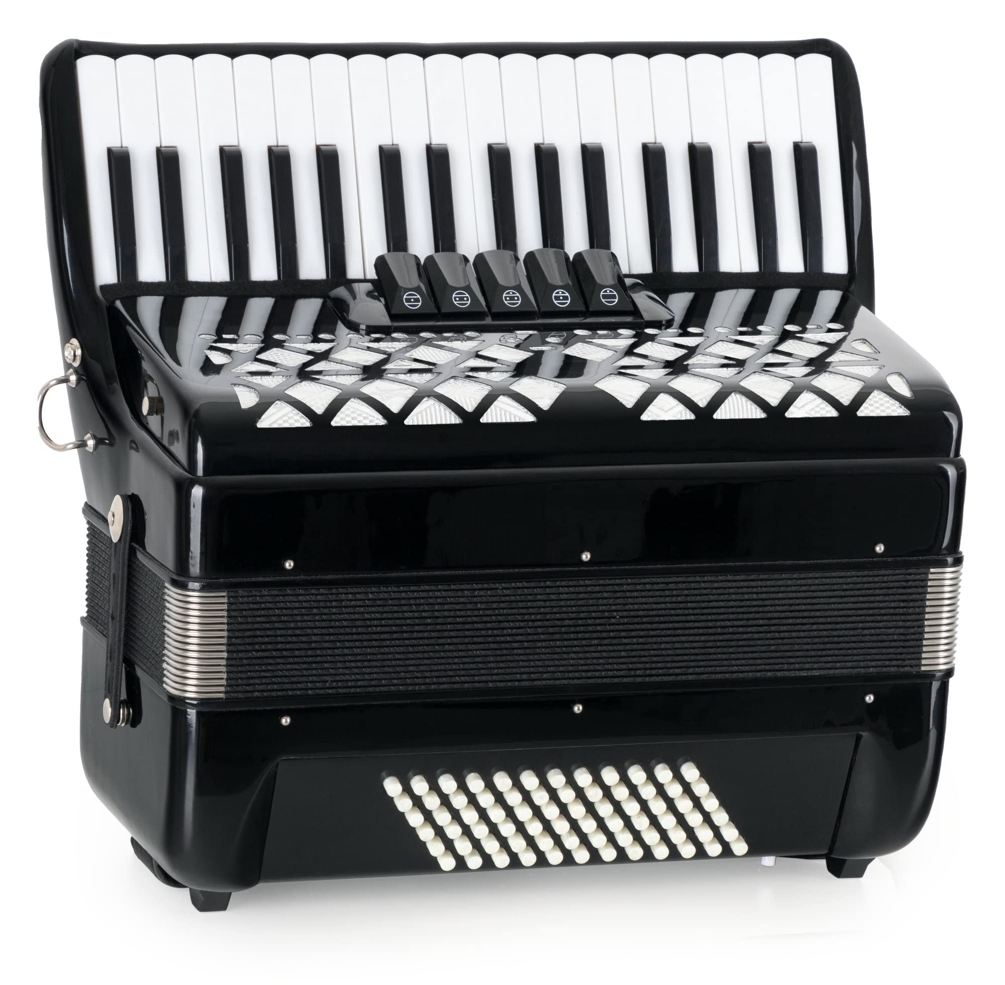 Accordéon Basse Classic Cantabile 72 "Secondo V" - Accordéon à touches - 3 voix - 34 touches aiguës - avec sangles & sac à dos - noir