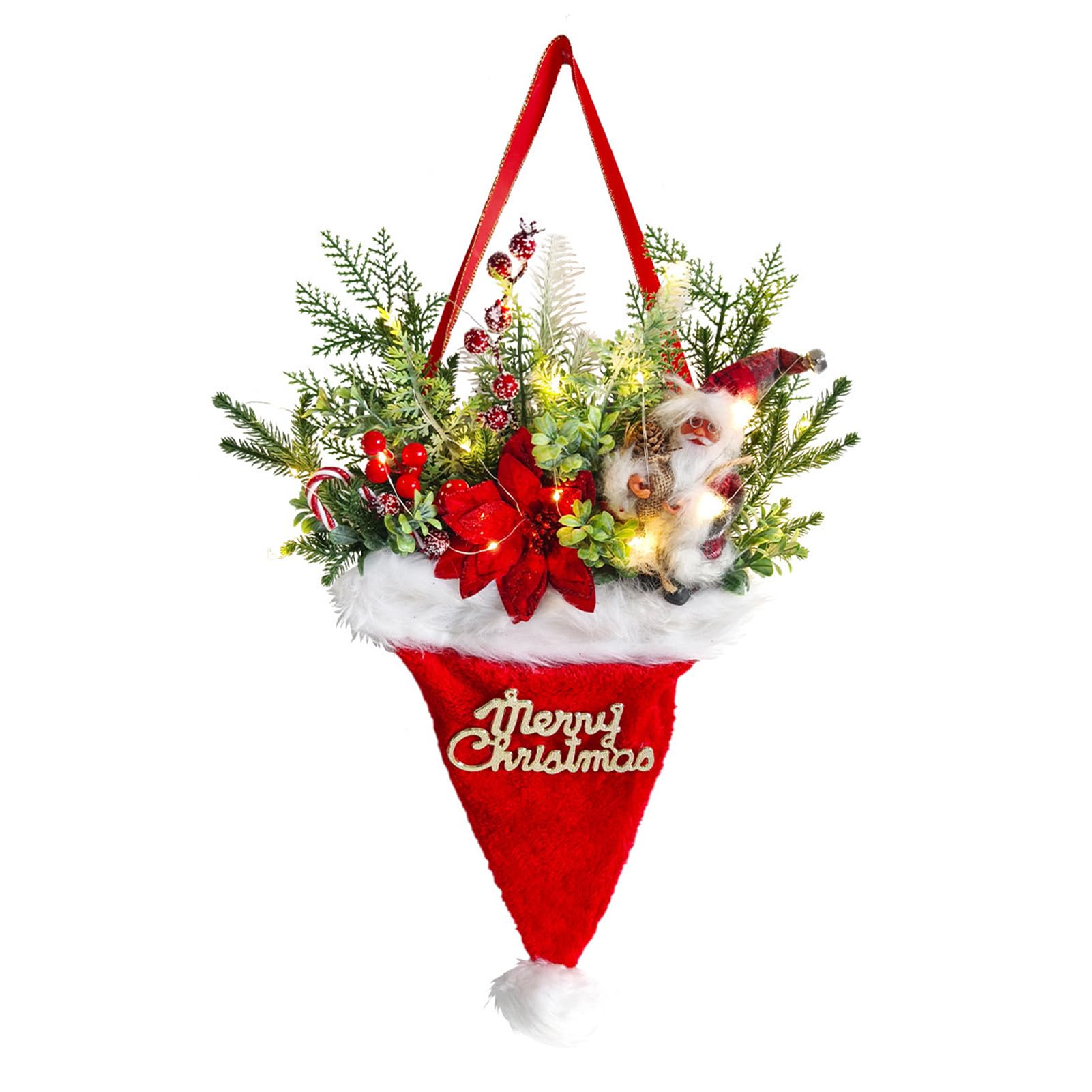 Chapeau de Noël suspension décorative lumineuse et baies rouges