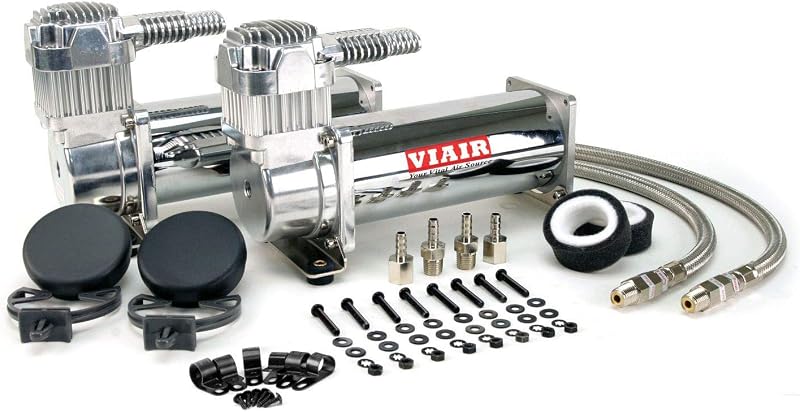 Compresor de aire dual VIAIR 444C para suspensión neumática (paquete de 2) Compresor de ciclo de trabajo continuo de 12 V para tanques de aire, bolsas y bocinas de aire 200 PSI (cromo)