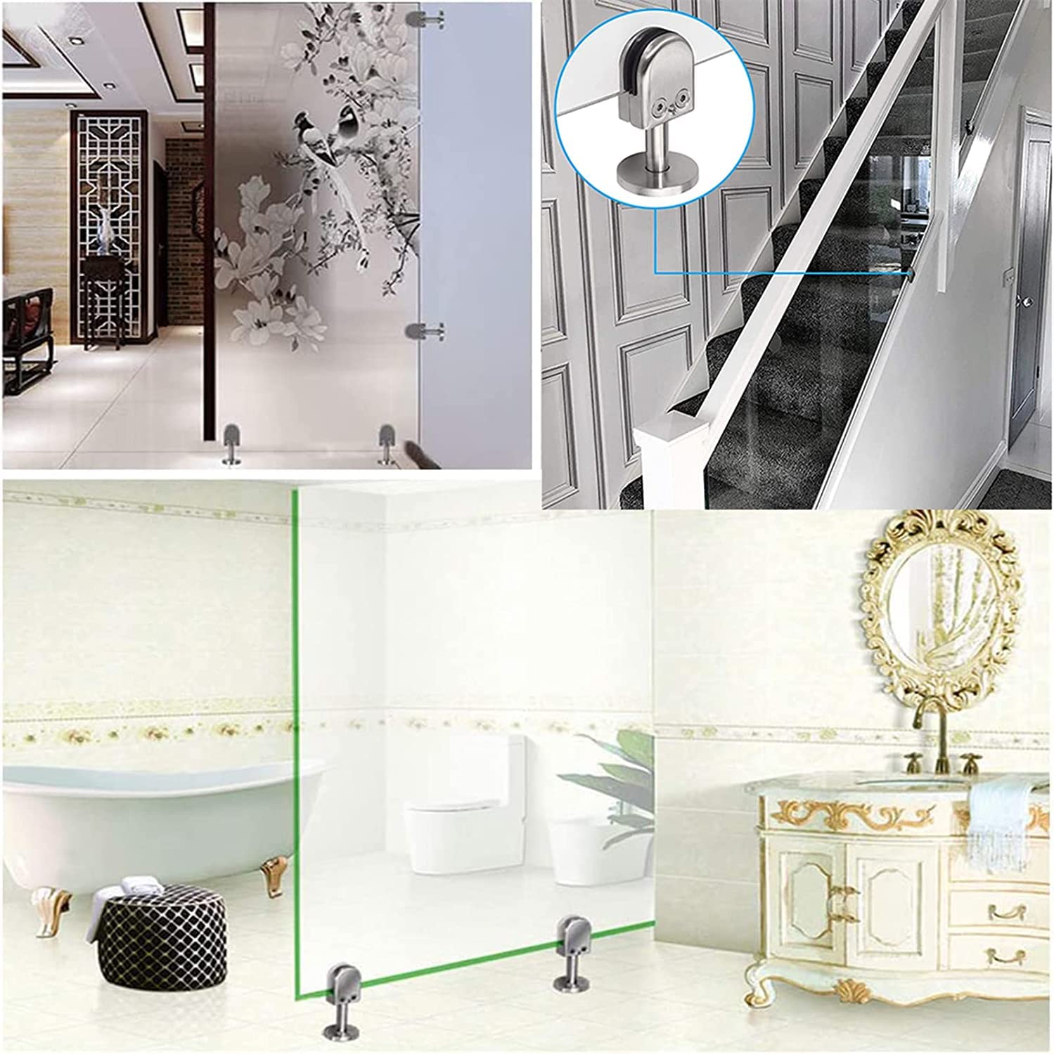 Abrazadera de cristal 14 piezas de acero inoxidable abrazaderas de vidrio forma U soporte de vidrio ajustable 8-10-12mm Clips para puerta de vidrio vidrio piso abrazadera estabilizar