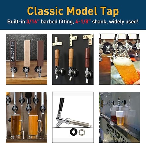 Miniatura 5 de FERRODAY Grifo de cerveza de barril de acero inoxidable con vástago mejorado de 4-18 pulgadas, grifo de cerveza cromado, grifo de cerveza sin óxido,