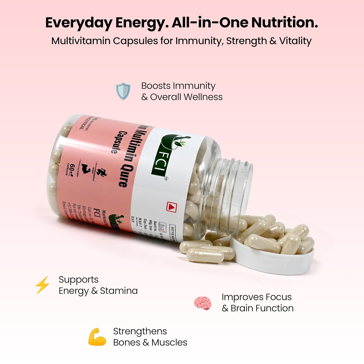 VFCI Male Multimine Kuri Capsule 500mg, 60 Capsules | Multiminal daily health supplements for men. Supports immunity, energy, bone and heart health with essential vitamins VFCI Male Multimine Kuri Capsule 500mg, 60 Capsules | Multiminal daily health supplements for men. Supports immunity, energy, bone and heart health with essential vitamins