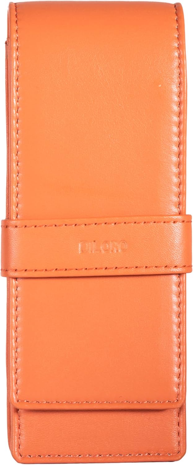 DiLoro Leather Triple Pen Case Pencil Pouch Holder for Three Fountain Ballpoint Rollerball Pens and Pencils