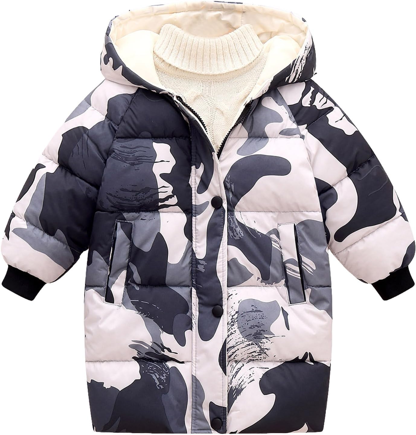 [Teevaseoan] キッズ ダウンジャケット 迷彩 カモ柄 ロング アウター 女の子 男の子 子供 ダウンコート 保温 防寒