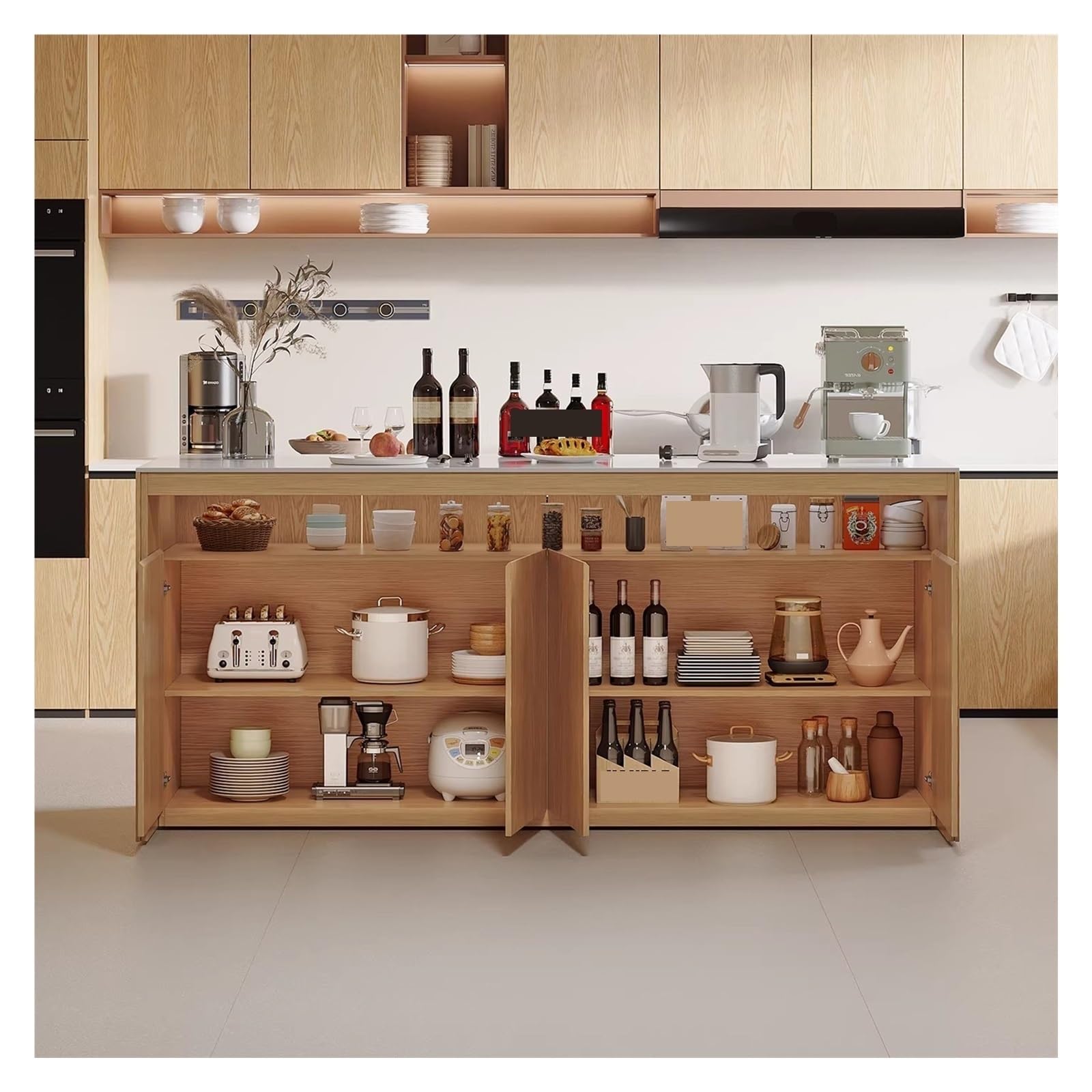 Zephyria Mobile da cucina con cassetti, Isola cucina indipendente con ripiano aperto in legno e ante armadio con piano in pietra, per bancone della cucina, soggiorno, ingresso(Yellow,S)