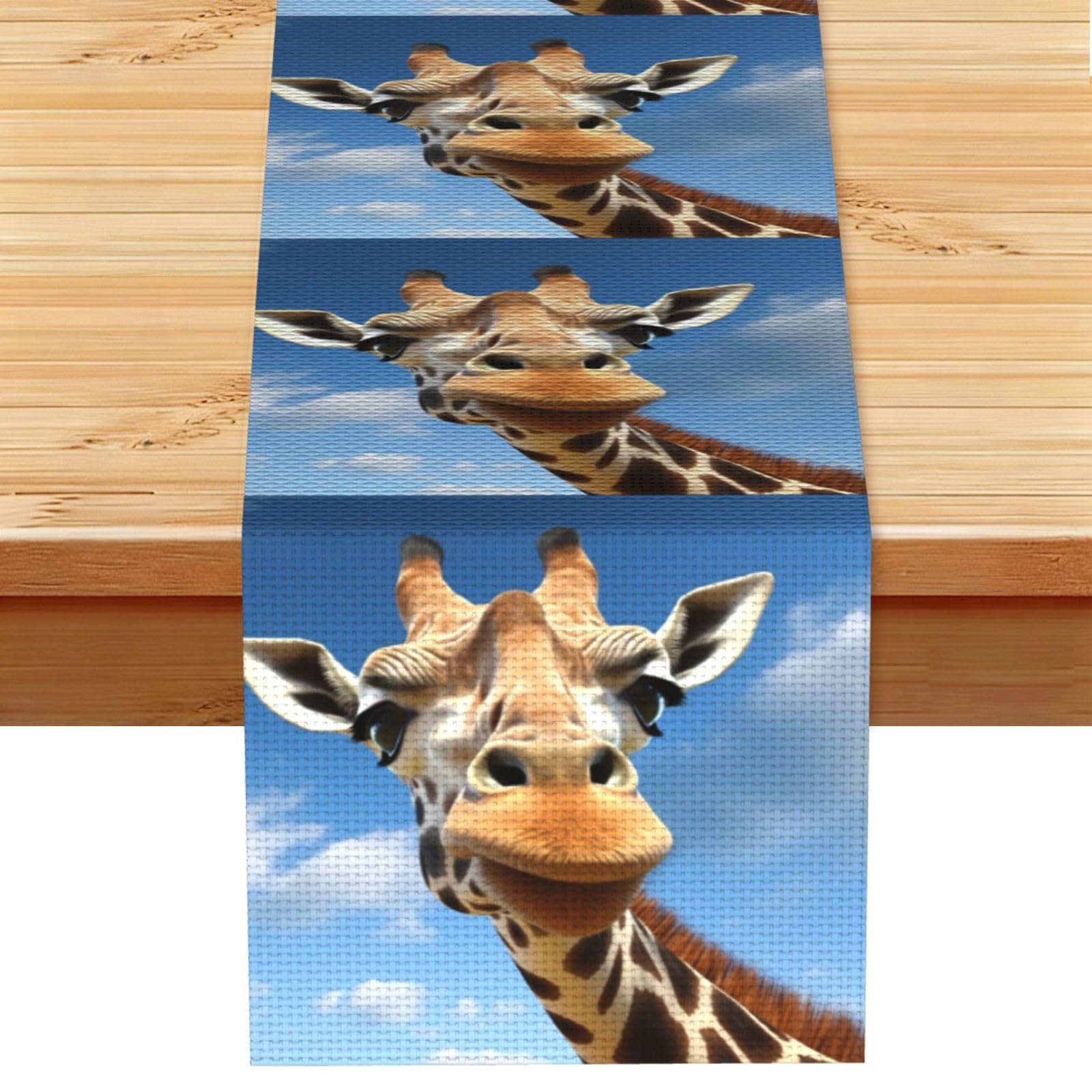 Funny Giraffe Table Runner 13 x 72 Inches Long, Cotton Linen Table Runners for Kitchen Dining Table Decoration - Washable Tablecloth Modern Tablerunner for Home Party Decor