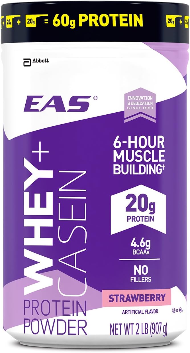 EAS Whey + Casein Protein Powder, Strawberry, 2 Pound