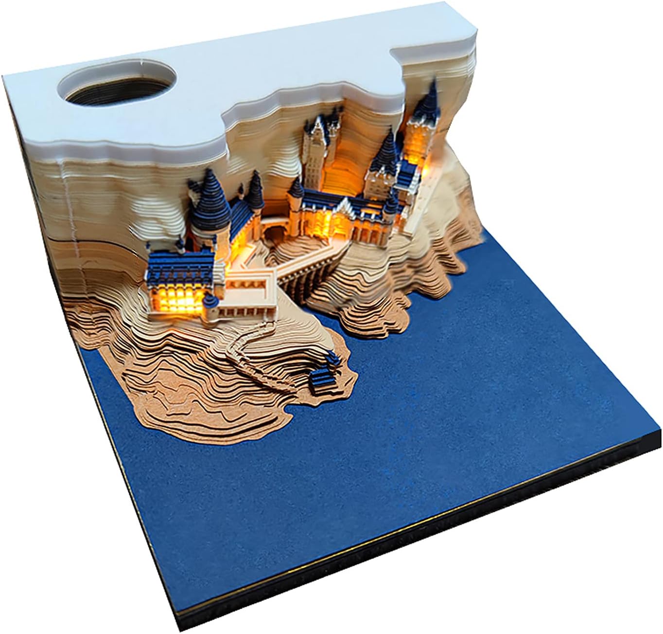 3D Memo Pad Castle with Lights, Multifunctional Post Notes Notepad Paper Craft Office Home Decor, Tear Off Reveal Magic Non-Sticky Note DIY Creative Gift (3DBQ01)
