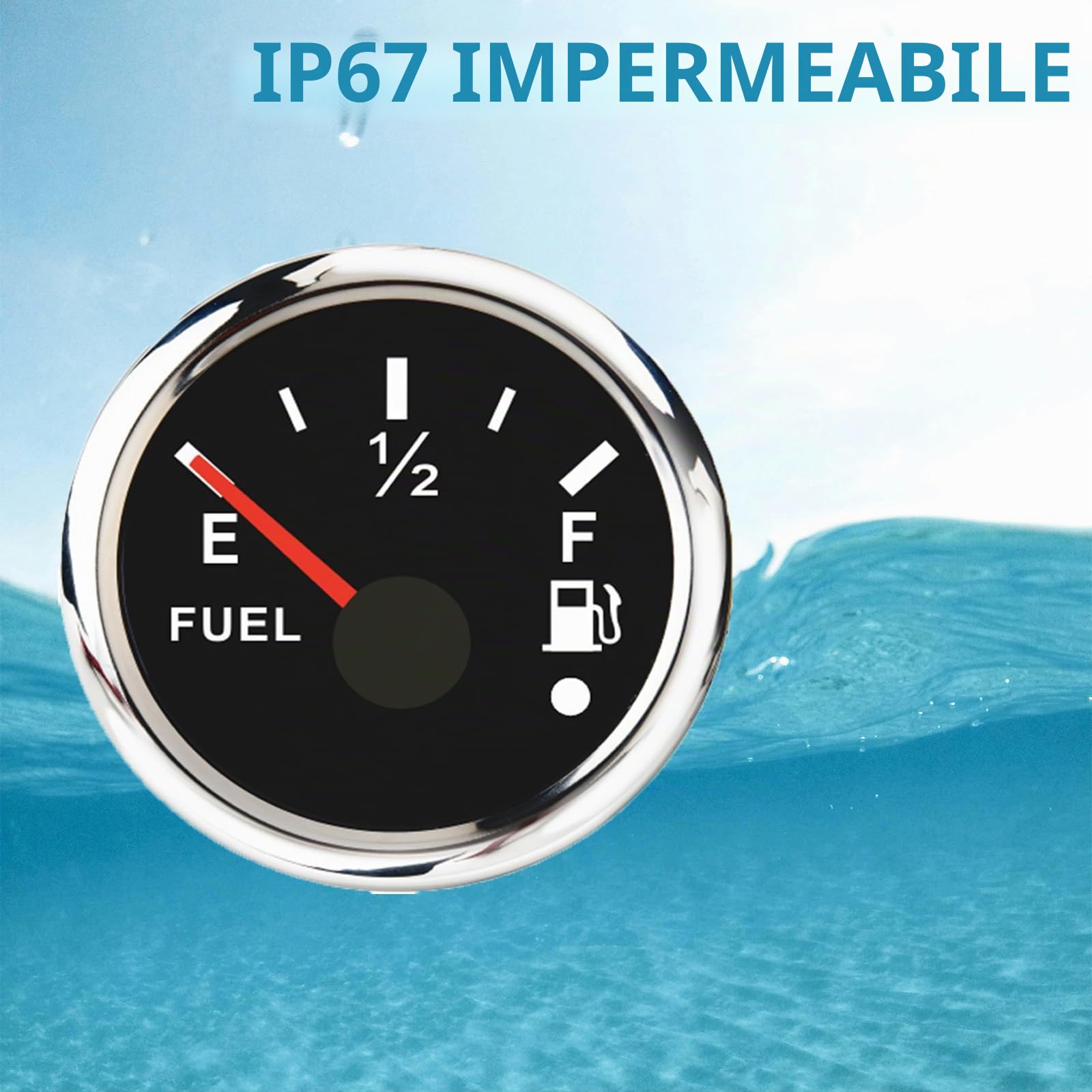 Geloo Indicatore del livello del carburante, 52 mm indicatore di livello del carburante digitale impermeabile 0-190 ohm con luce di allarme per auto barca Yacht camion