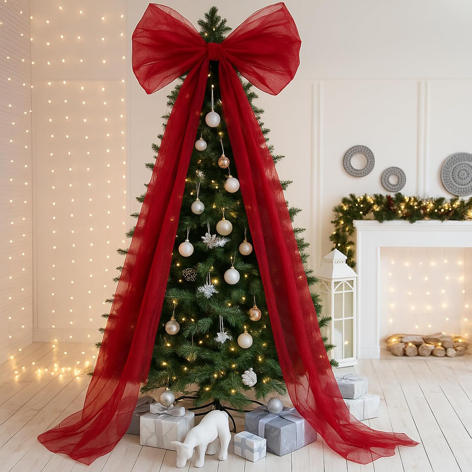 Extra Large Christmas Tree Topper Bow 70 x 36 Red Giant Oversized Tree Bows Tulle Christmas Wreath Bow with Long Streamers for Home Party Wedding Car Holiday Decor Supplies