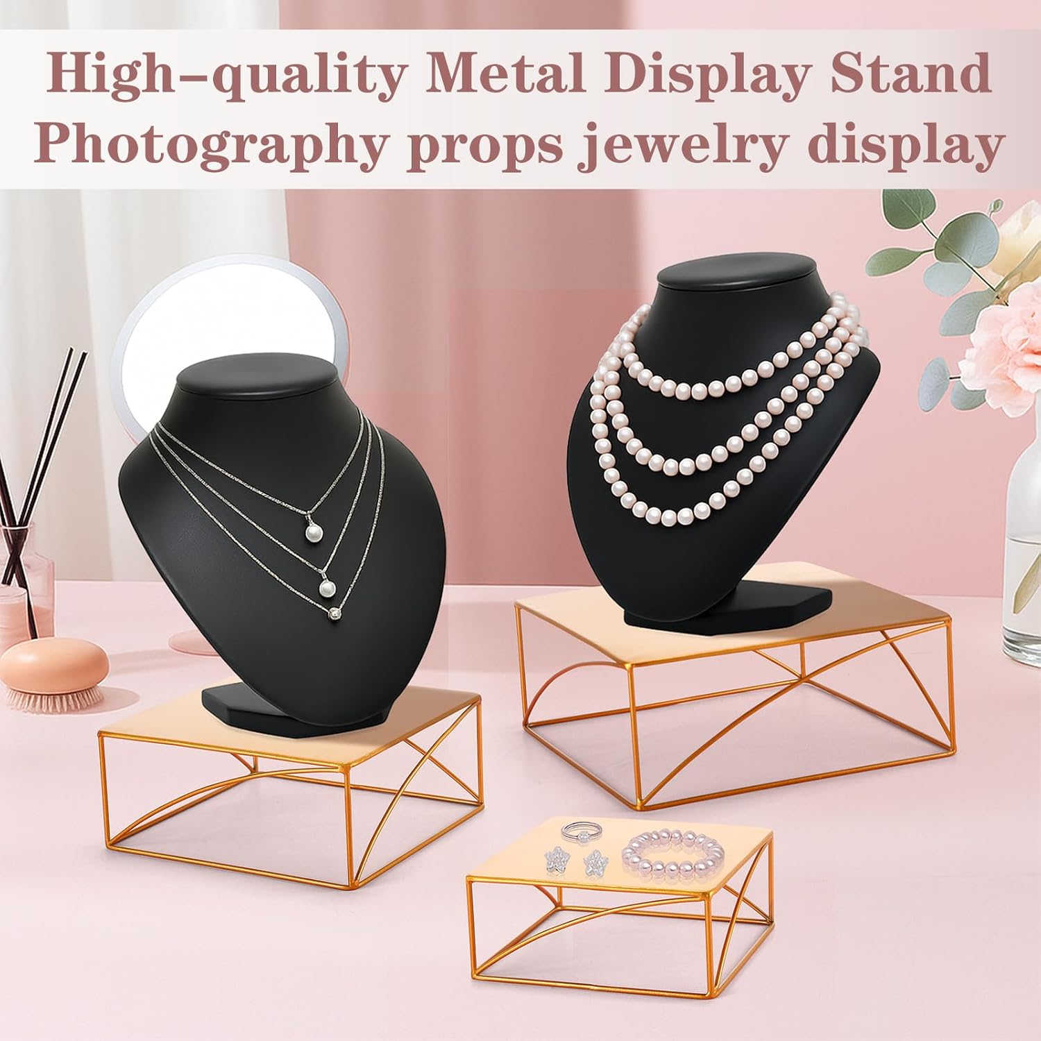 Wenqik 3 Pcs Buffet Riser Set 8" 10" 12" Gold Cake Stand, Metal Display Catering Dessert Table Riser Food Display Stand for Wedding Birthday Party Anniversary Reception