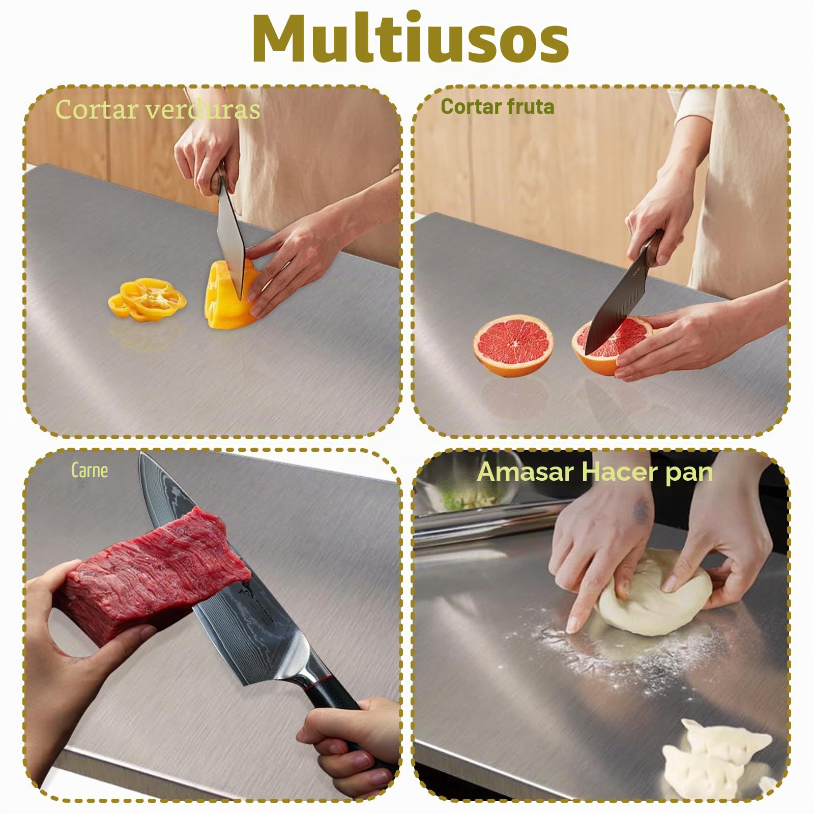 Tabla de cortar, de acero inoxidable pulido, resistente, para carne, queso, verduras, frutas, pasteles, extragrande, 60 x 40 cm