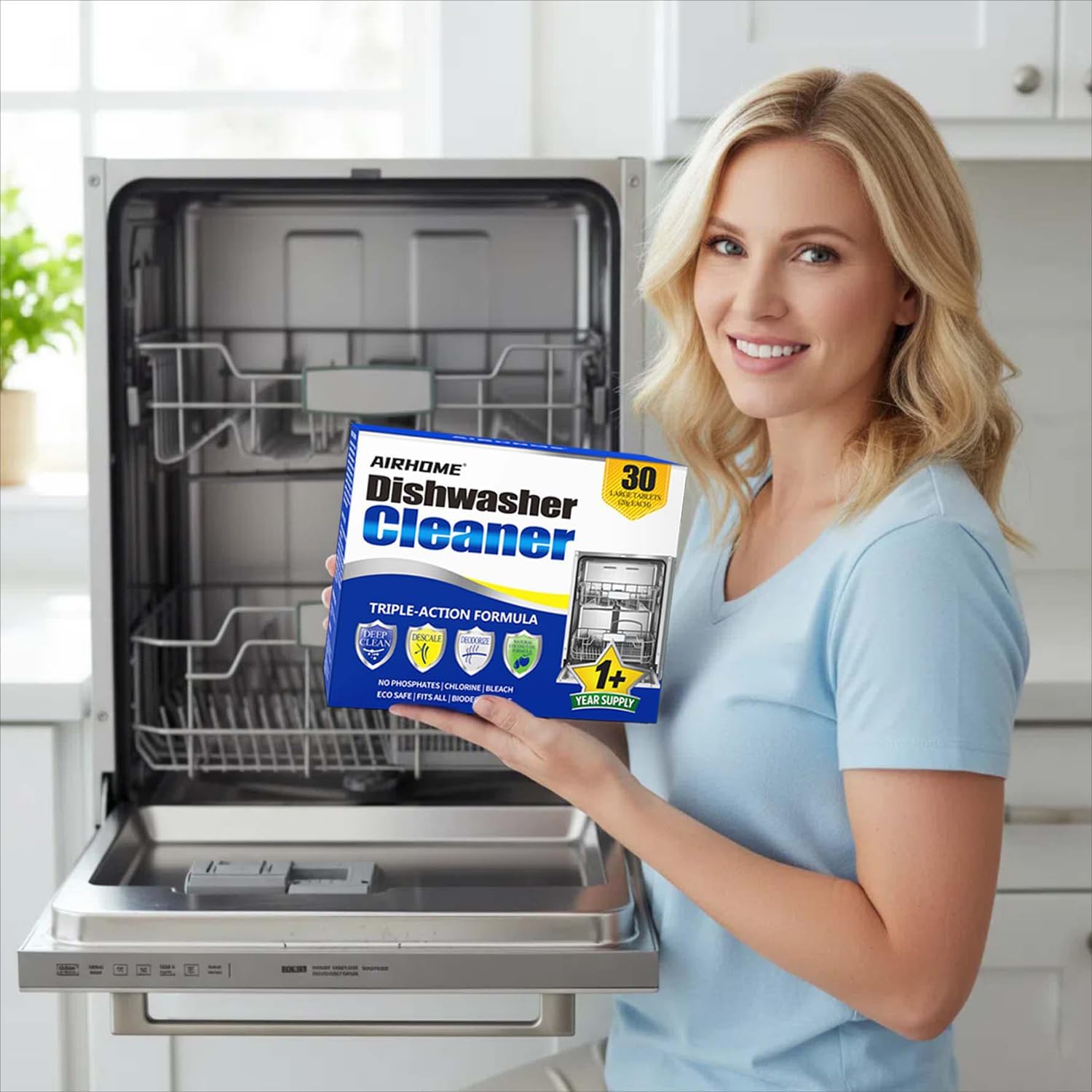 Dishwasher Cleaner Tablets, 30-Count Deodorizing Pods (15-Month Supply) - Heavy-Duty Descaler Removes Limescale, Minerals, Grease & Odors, Lemon Scent