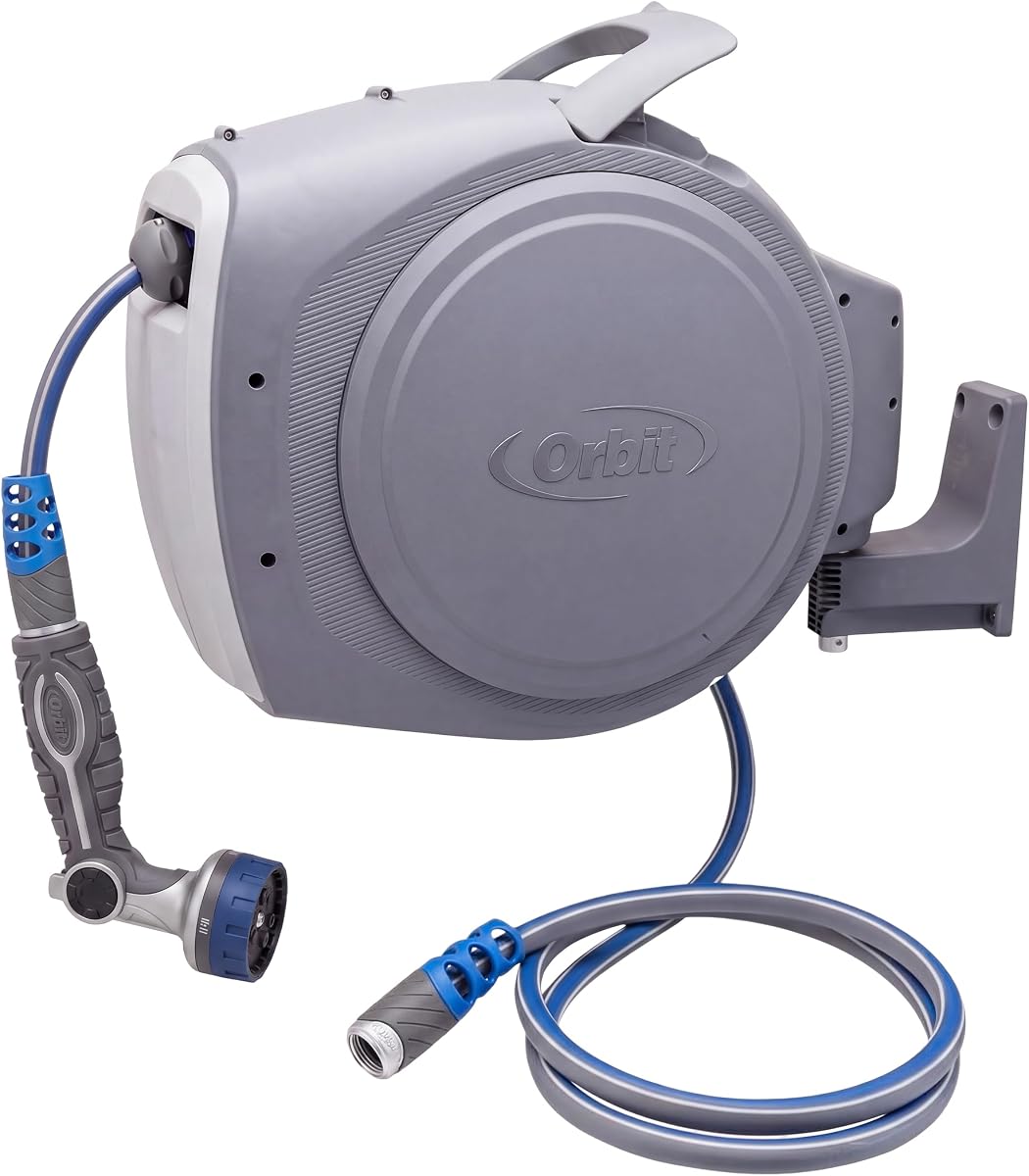 X-Rol 50 ft Auto-Retractable Garden Hose Reel – Wall Mounted, Heavy Duty with Slow Return System & 180° Swivel Bracket - 22564
