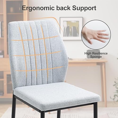 Miniatura 3 de Juego de 4 sillas de comedor, sillas de comedor tapizadas de madera, sillas de cocina de tela moderna de mediados de siglo con patas de metal, tela