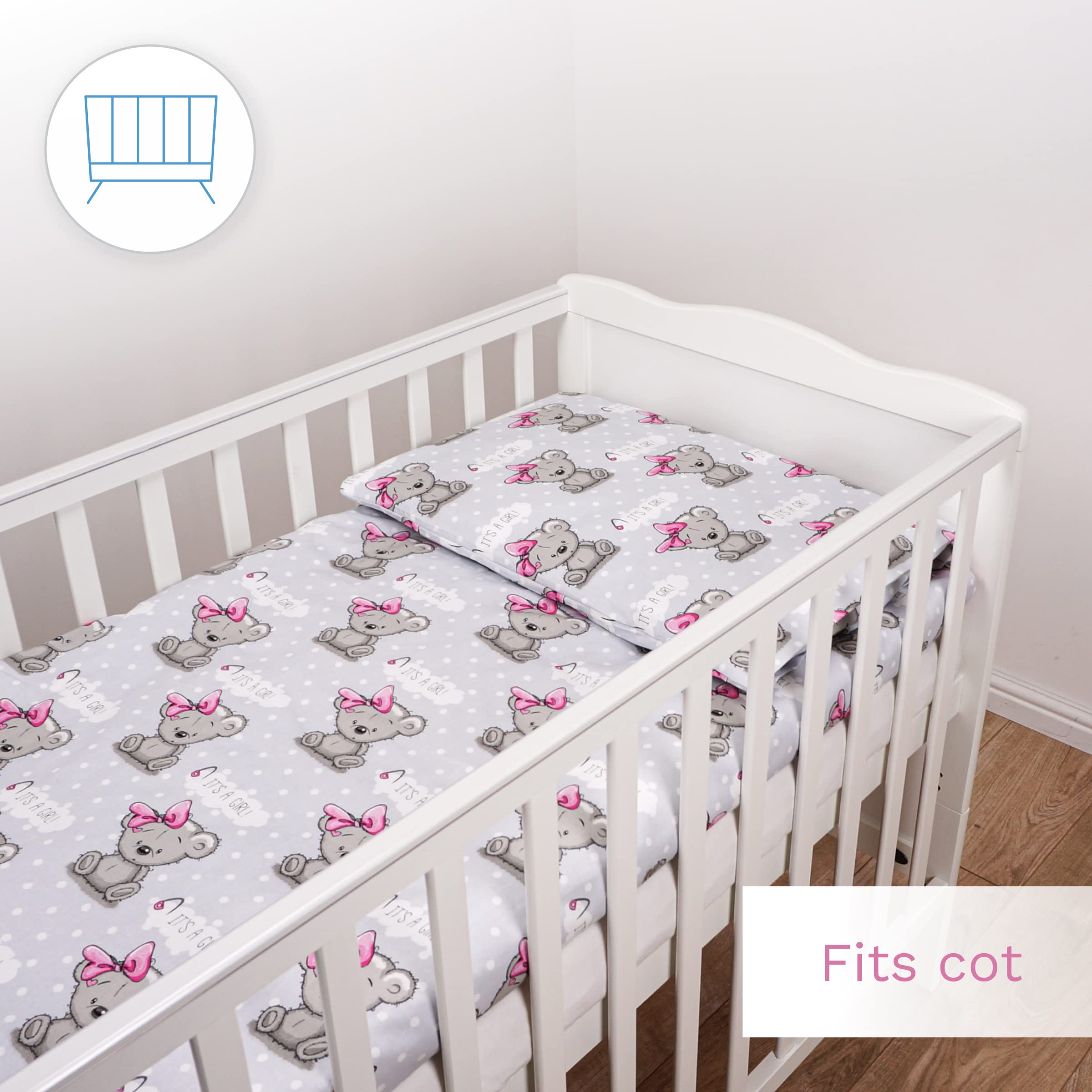 Baby Comfort Juego de Cama de 4 Piezas para niños pequeños, 120 x 90 cm, Funda de edredón y Funda de Almohada (It's a Girl) (12 Meses+)