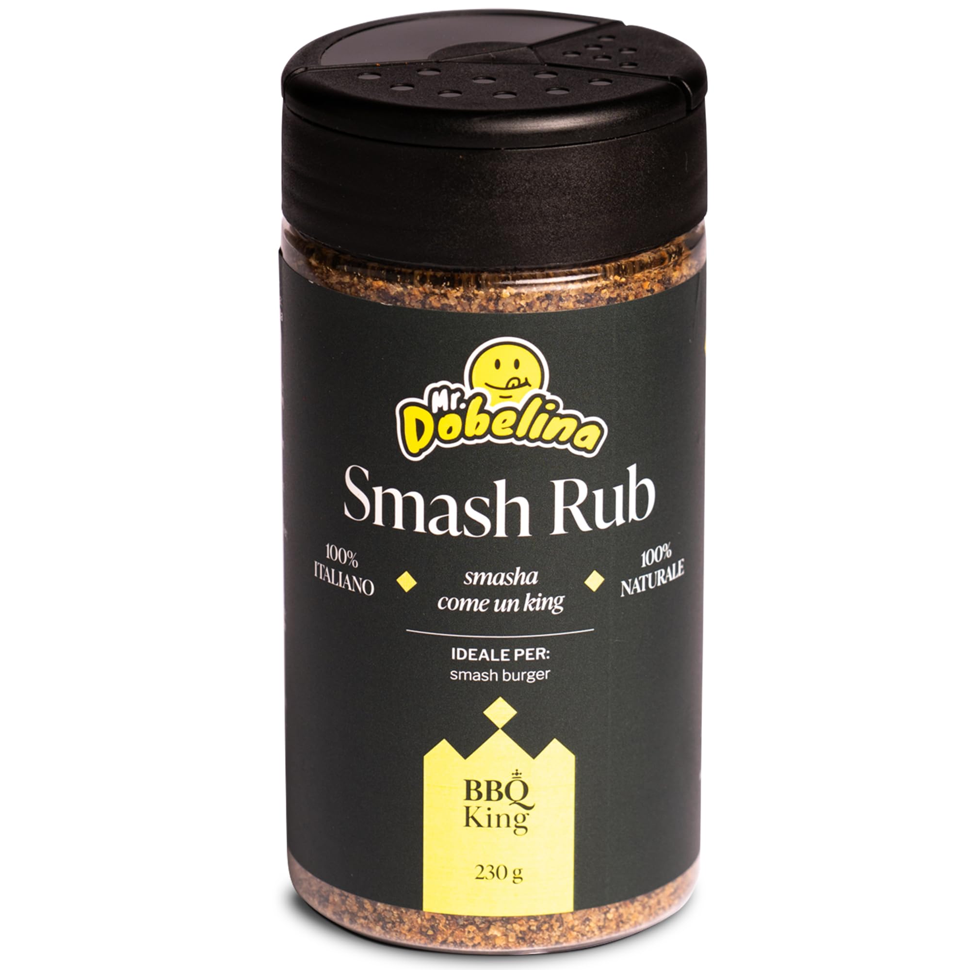 Bbq King Spices Are Always The Secret Naranja/Negro/Carne Bbq King - Smash Rub Envase De 230 G, Adobo Seco Para Hamburguesas Smash Y Filetes, 100% Made In Italy, Con Cebolla Frita Tostada, Creado En Colaboración Con Mrdobelina