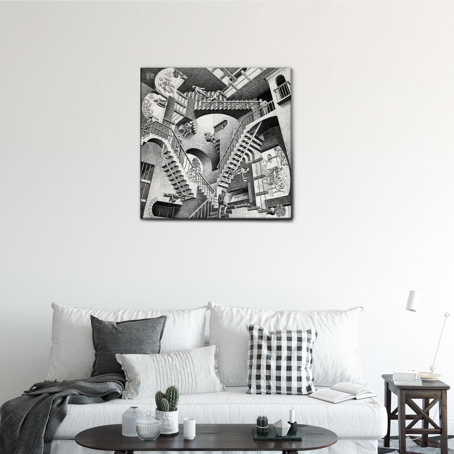 Giallobus - Quadro - Maurits Cornelis Escher - Relativity - Tela Canvas Telaio Standard - 50L x 50l cm - Pronto da appendere - Quadri moderni per la casa