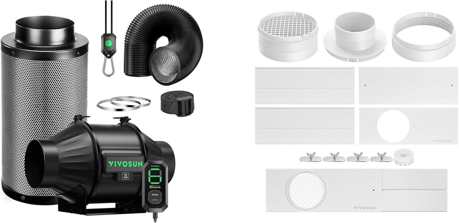 VIVOSUN Smart Air Filtration T4 Kit 4" and Window Duct Kit, Portable AC Window Seal Kit, Fit with 4”/6” Ducting & 5.9” Hose for Sliding Window, Adjustable AC Vent Kit for Duct Fans, Air Conditioner