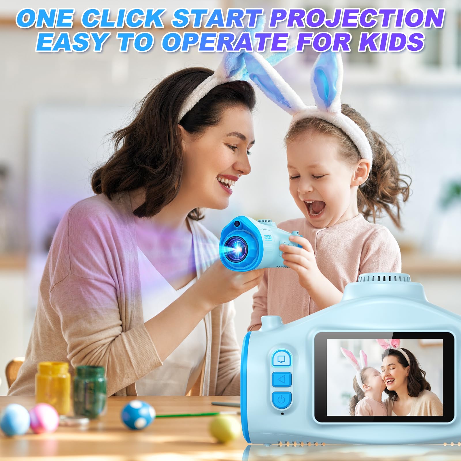 Cámara de proyección digital con trípode, ofrece proyección, fotografía de 48 MP, grabación de video de 1080p, cámara digital para niños, regalos de cumpleaños de Navidad para niños y niñas a partir