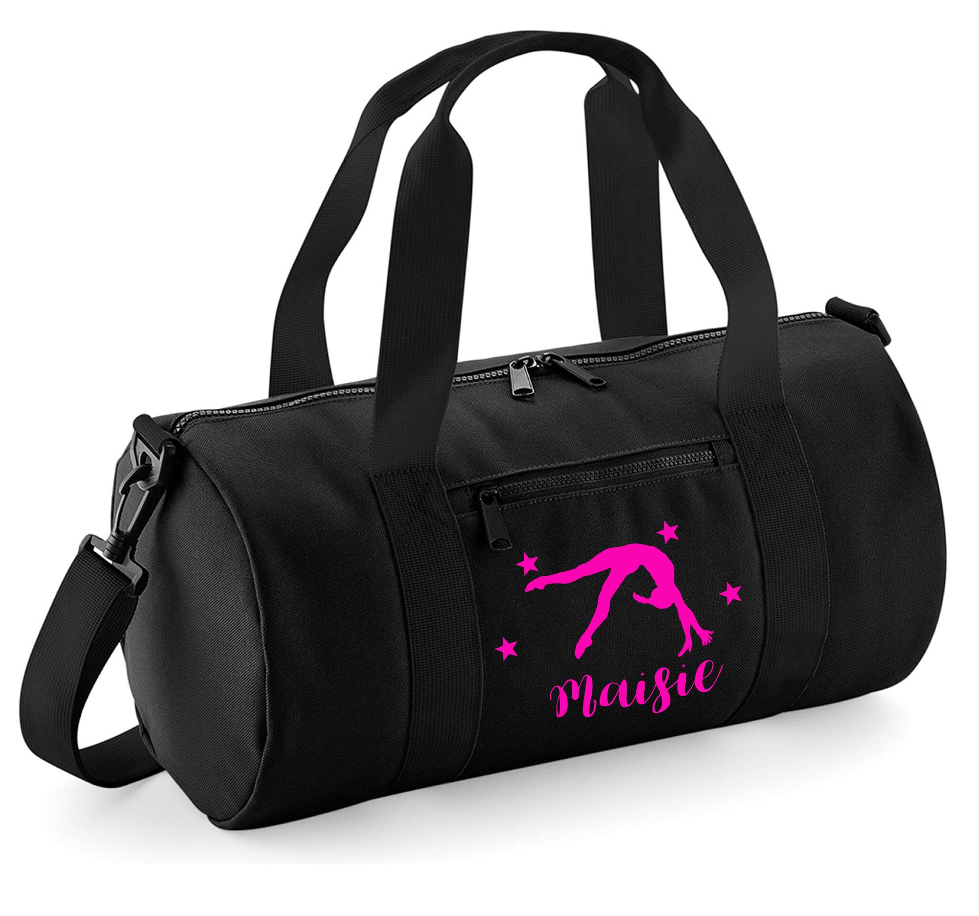 Personalised Gymnastics Bag for Girls Gym Kit Handstand Barrel Bags Dance Shoes Frontflip Holdall Kids Back to School Accessories Custom Name Gift for Her (Black-HOTPINK)