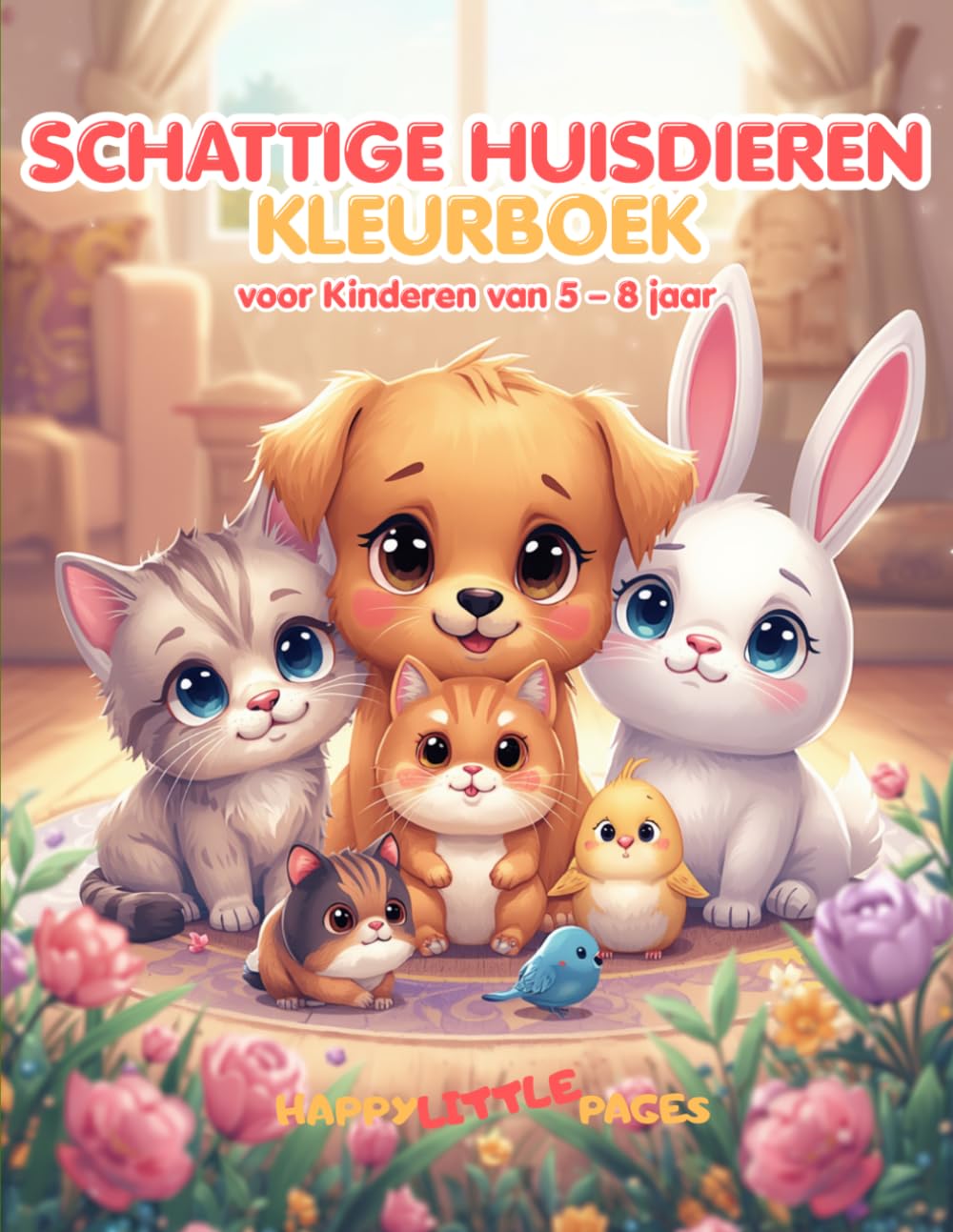 Schattige Huisdiertjes – Kleurboek: 45 schattige kleurplaten in kawaii-stijl voor kinderen van 5 tot 8 jaar (Happy Little Pages)