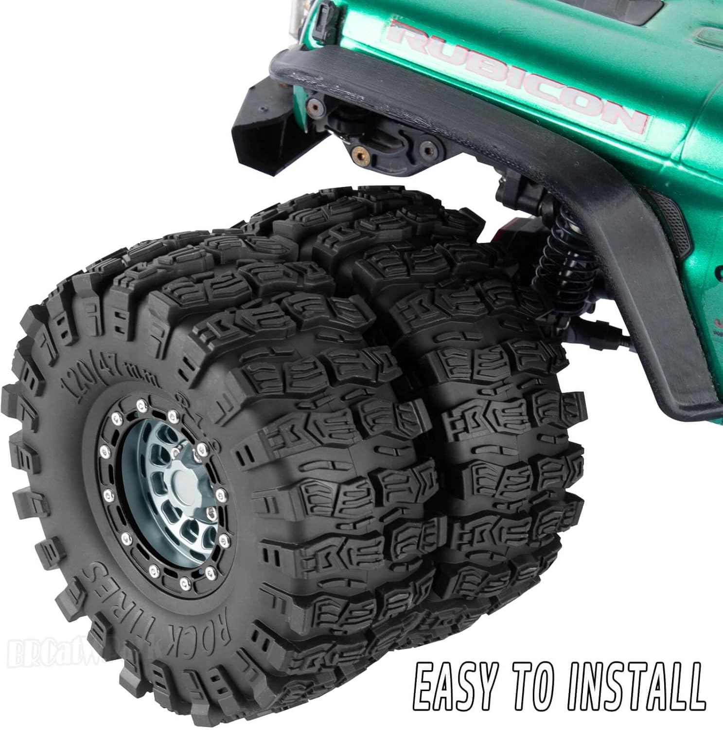 RC 1.9 Beadlock Rims & Wheels Tires w/Adjustable Offset for 1/10 SCX10 TRX4 TRX6 Gen7/8 D90 VS4-10 MST CFX RC Crawler Car,BRCatWPark 4pcs Aluminum Double Rims and Rubber Tires w/Sponge,Titanium