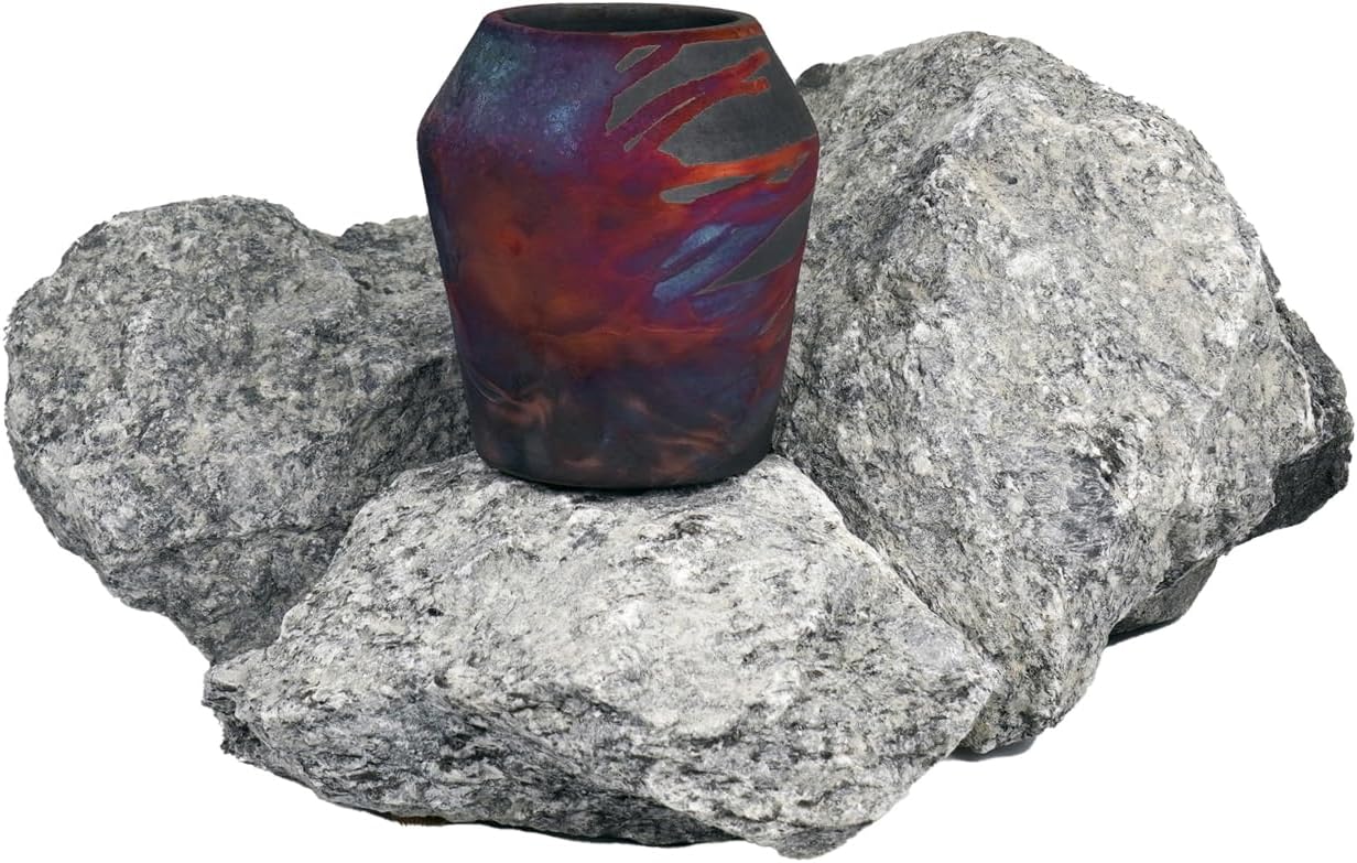 RAAQUU Hoseki 4.3 inch Handmade Ceramic Raku Clay Pottery Vase - Gifts for Her, Mom, Bridesmaid Wedding, Home Décor - CB