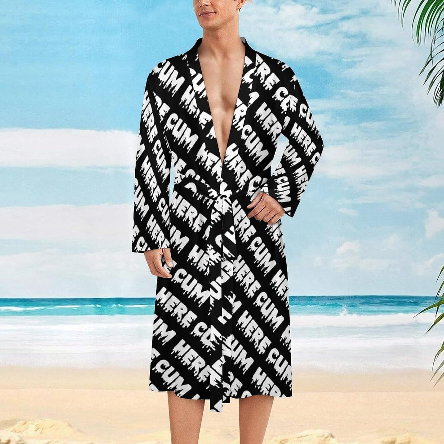 Cum Here Mens Robe Long Bathrobe for Women Bath Robes Lightweight Soft Printed Sleepwear
