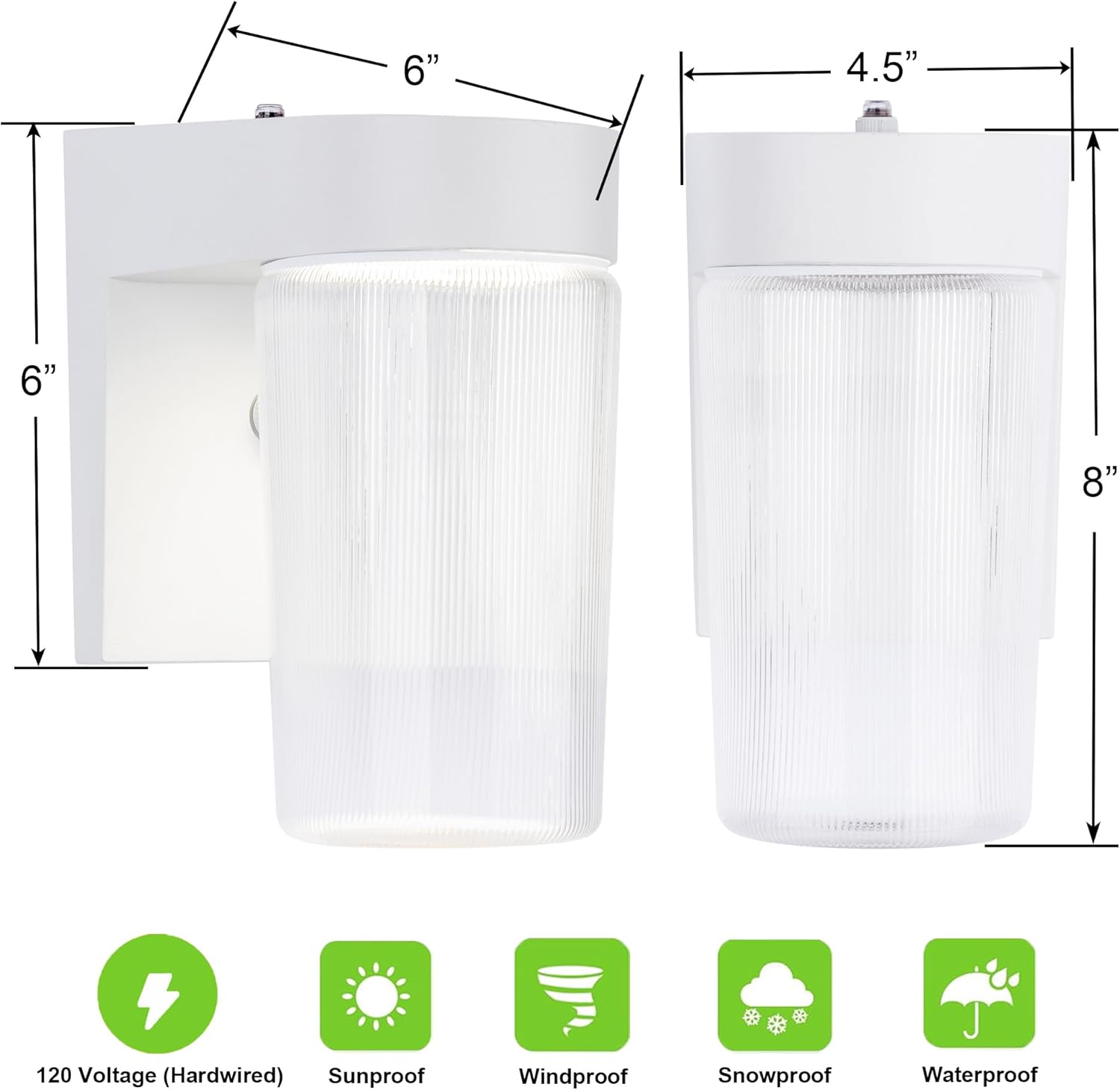 LIT-PaTH Dusk to Dawn Outdoor Wall Lantern, LED Jelly Jar Light, 11W 800 Lumens, 3000K Warm White, Aluminum Housing Plus Clear Shade, Matte White Finish, 1-Pack