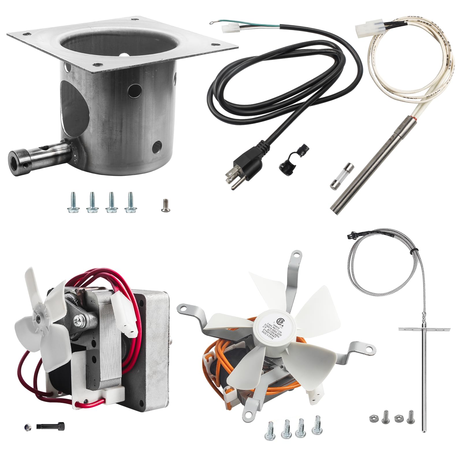 Upgraded 2.0 RPM Auger Motor, Induction Fan, Fire Burn Pot, Hot Rod Ignitor, Power Cord and Temperature Probe?BBQ Grill Replacement Parts Kit Compatible with Traeger Pit Boss Wood Pellet Grills