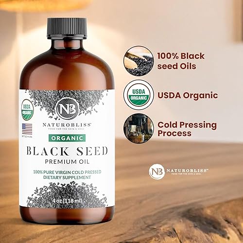 Miniatura 8 de NaturoBliss Aceite orgánico de semillas negras 100% virgen prensado en frío Omega 3 6 9 súper antioxidante para apoyo inmunológico, articulaciones,
