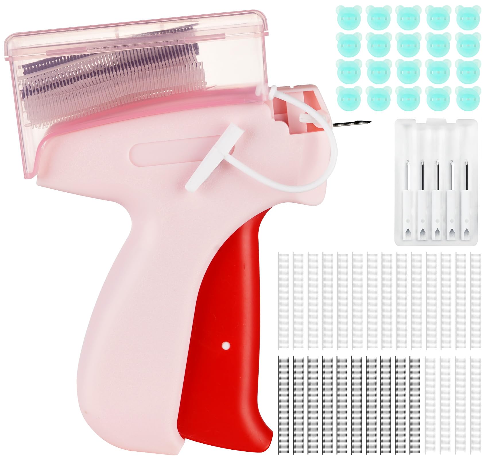 ilauke Etikettierpistole Kleidung Micro Stitch Gun, Nähpistole Kleidung mit 5 Nadeln, 3000 Plastiknadel 5/8mm, Schnelles Fixiergerät Werkzeug und Preisschilder Stitchy Quick Clothing Fixer für Clothes