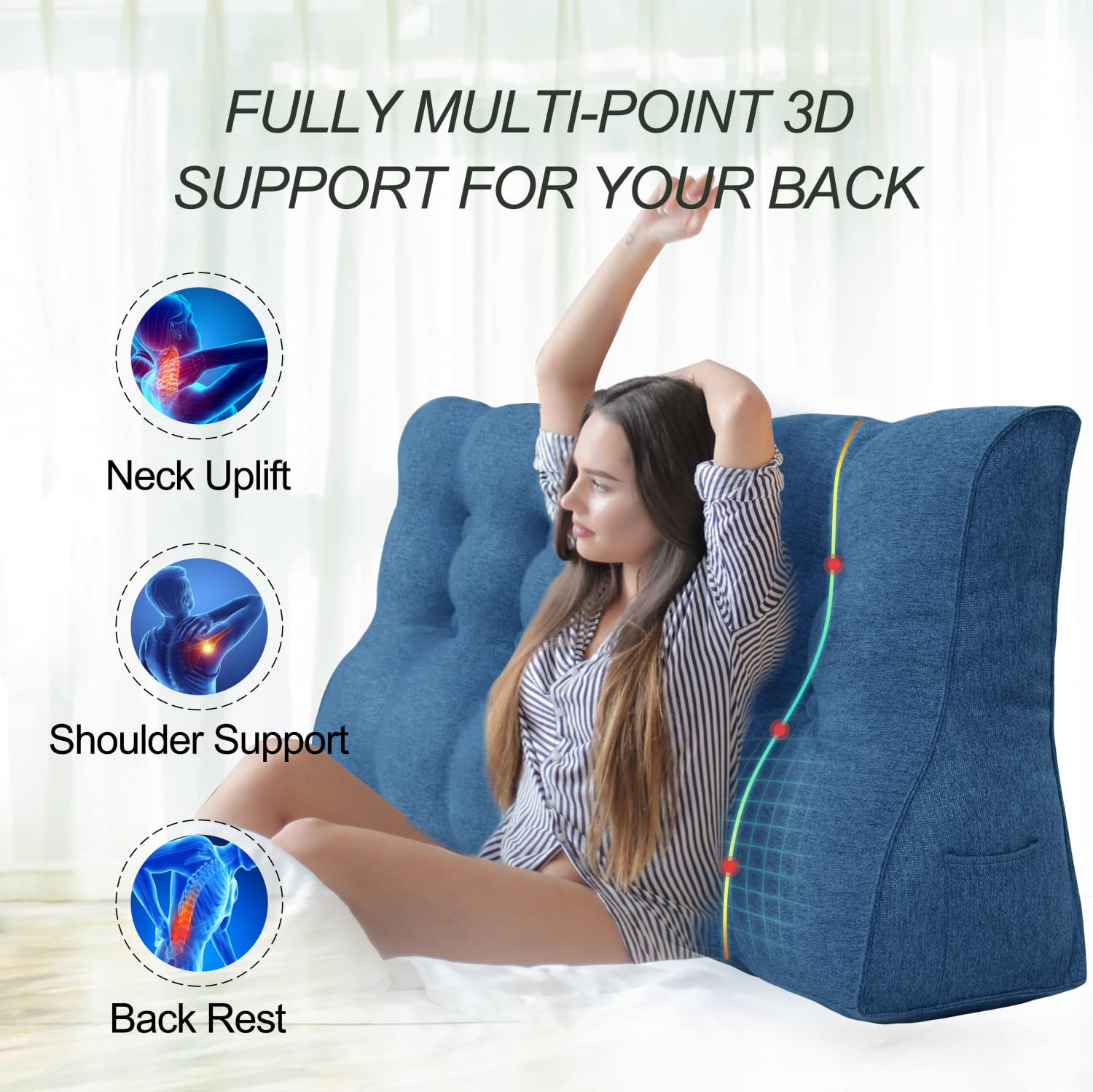 NOFFA Cuscino da Lettura a Cuneo in Memory Foam, Cuscini Gambe per Letto e Divano, Perfetto per